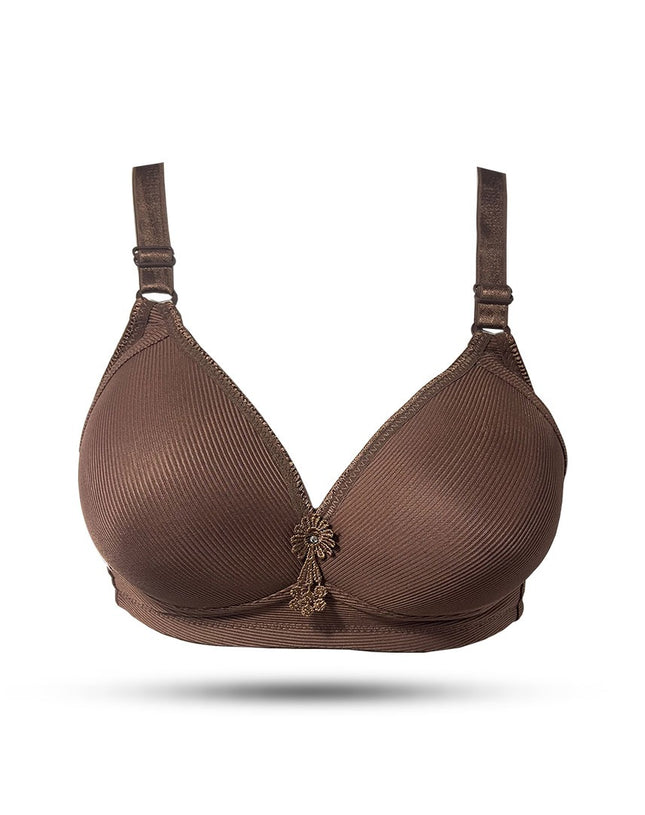 Brown Textured Non-Wired Bra